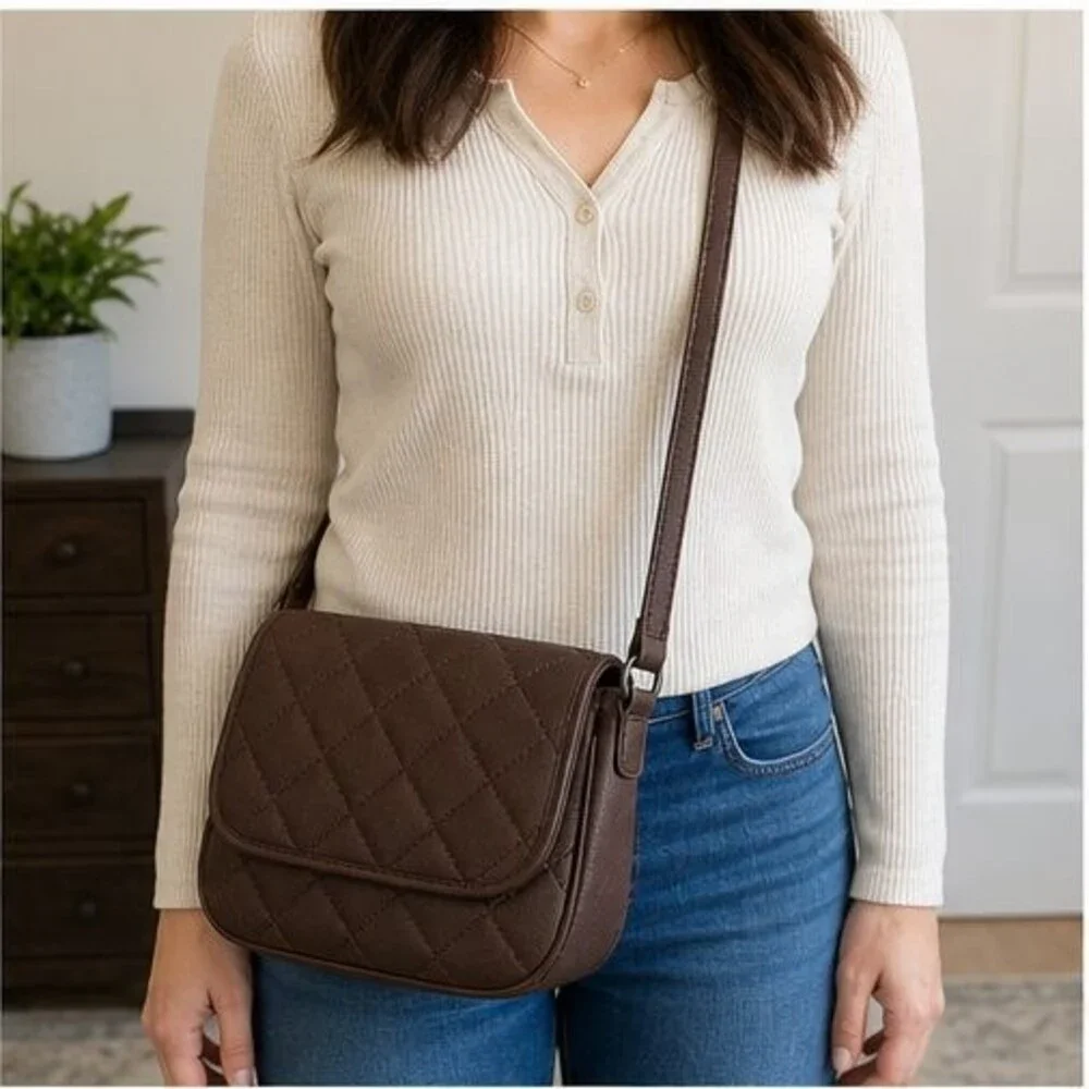 Mauve Quilted Crossbody Bag